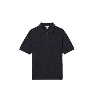 diamond-knit woven polo shirt