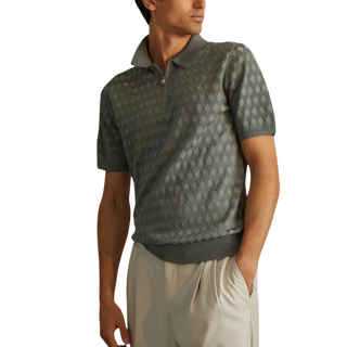 diamond-knit woven polo shirt